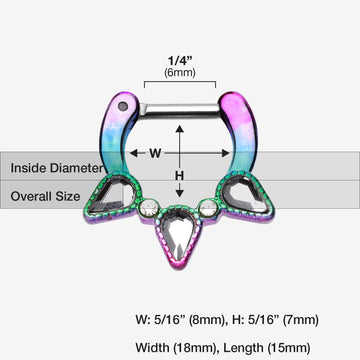 Colorline Sparkle Trident Septum Clicker-Rainbow/Clear